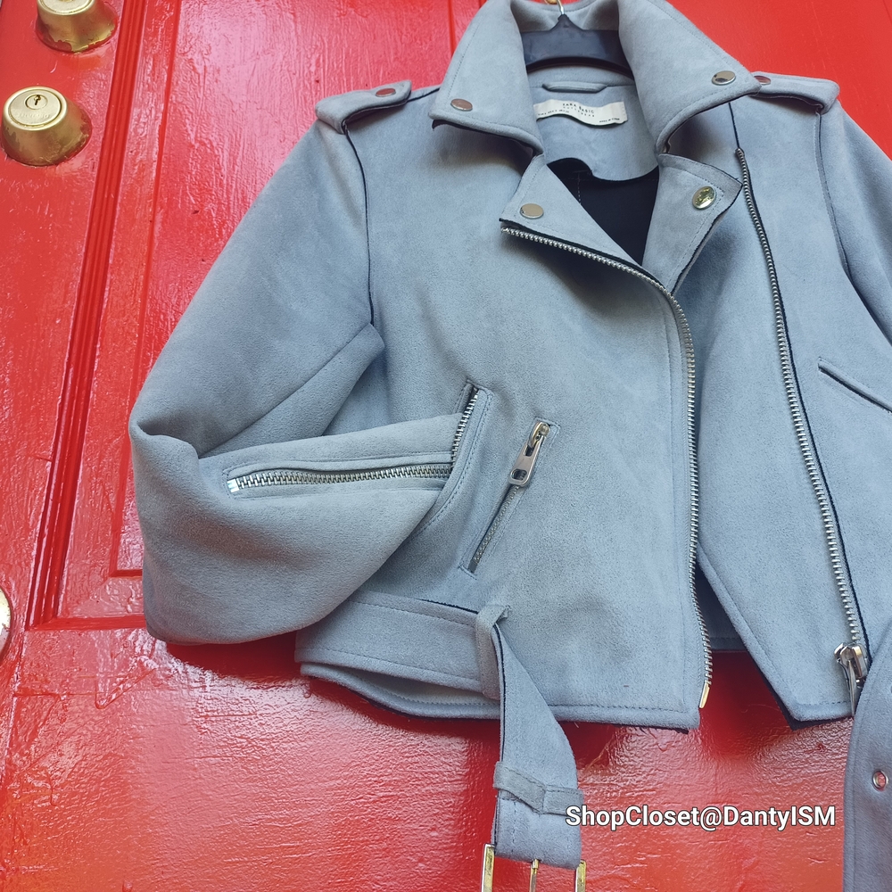 Zara Sky Blue Leather Jacket - Picture 7 of 14